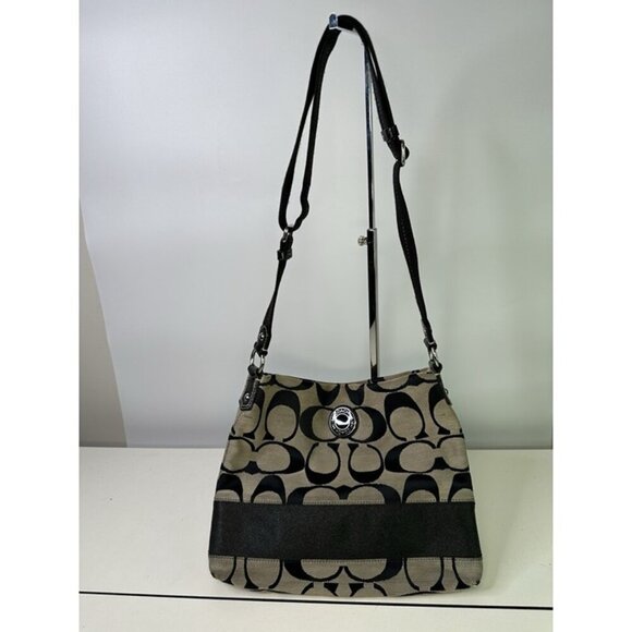 Coach Signature Authentic Khaki Brown Stripe Crossbody File Bag F-19220 Purse - Picture 1 of 10